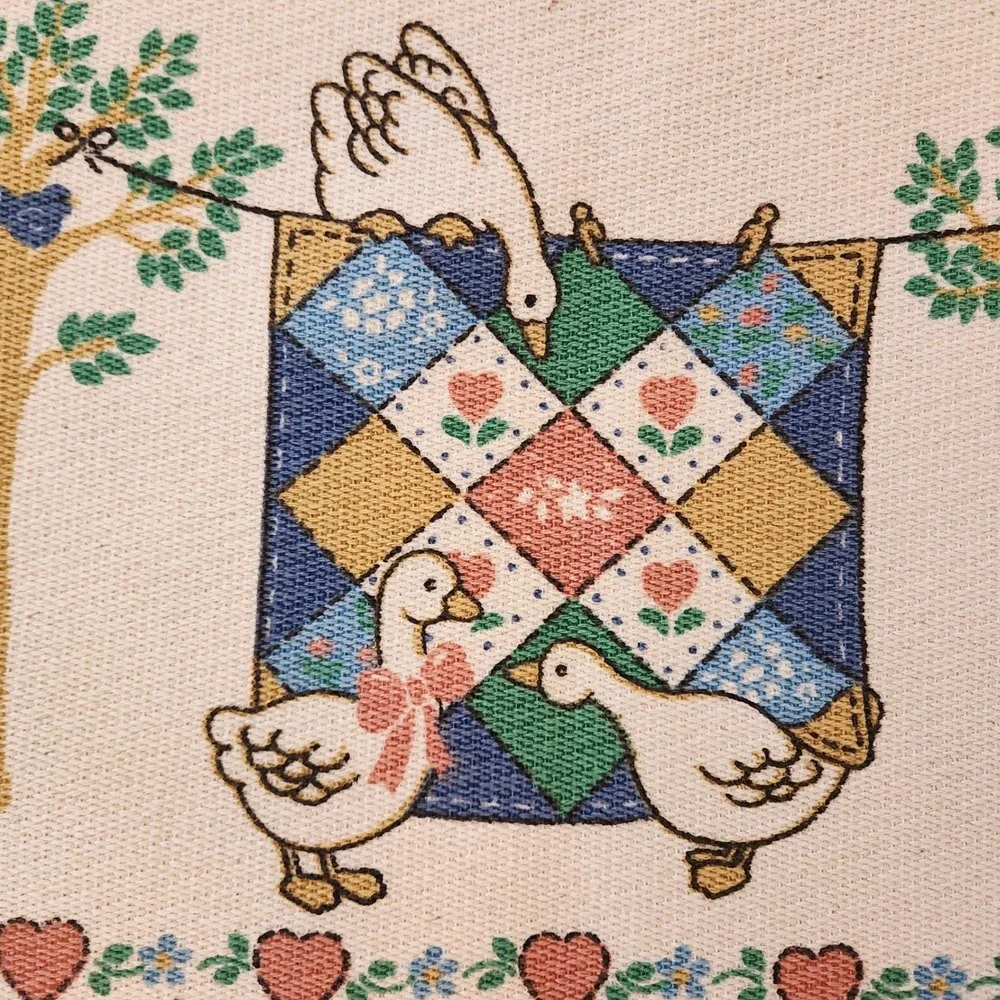 Vtg 80s NOS Goose Geese Quilt Woven Fabric Placemats Set of 2 Country Kitchen